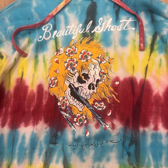 Size Large Tie-Dye Ed Hardy hoodie arm stamp and skull &flowers beautiful ghost - Picture 2 of 7